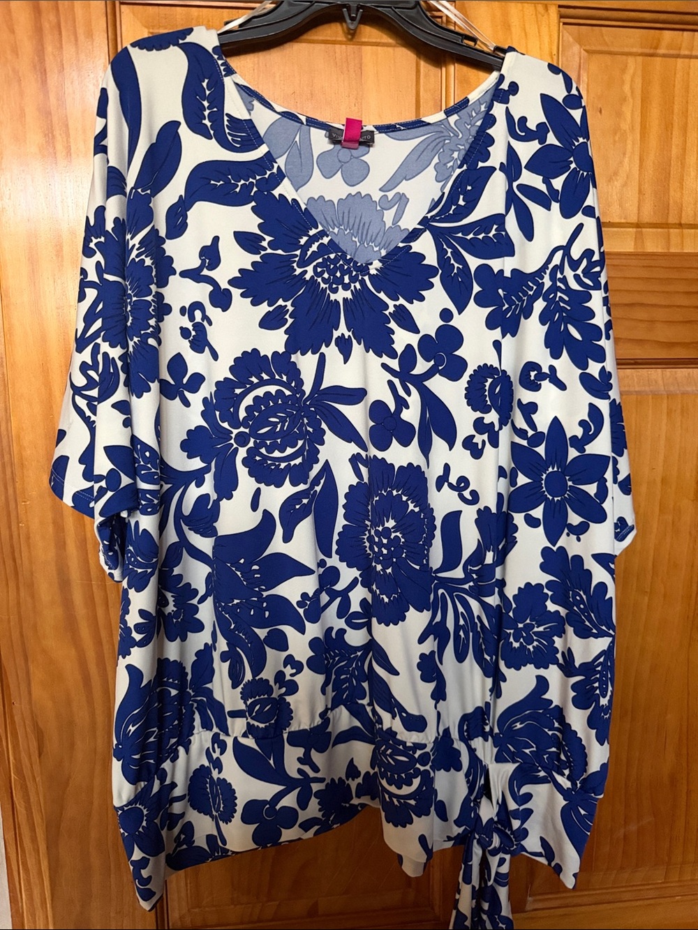 Vince Camuto Blue and White Floral V-Neck Tunic